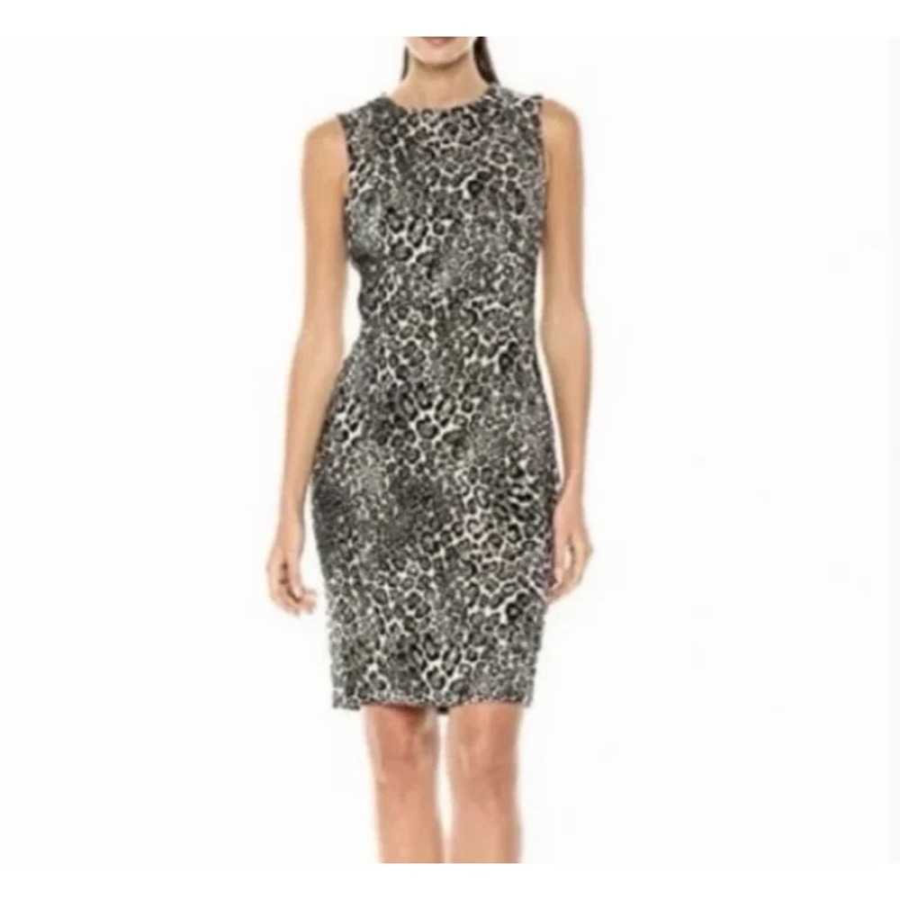 CALVIN KLEIN Leopard Print Sleeveless Stretch Sheath Pencil Dress Size 10